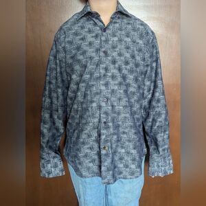 Visconti Black Long-Sleeve Grid Print Shirt • Size S • Vintage/Designer Style